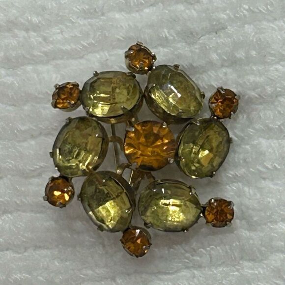 Vintage Coro Swirl Brooch Pin Women's OS Citrine Topaz Rhinestone 60s Signed - Picture 3 of 10